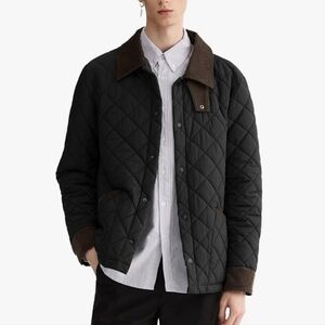 NWT Orolay Men's Black Quilted Jacket Barn Coat Corduroy Collar Cuffs 😀